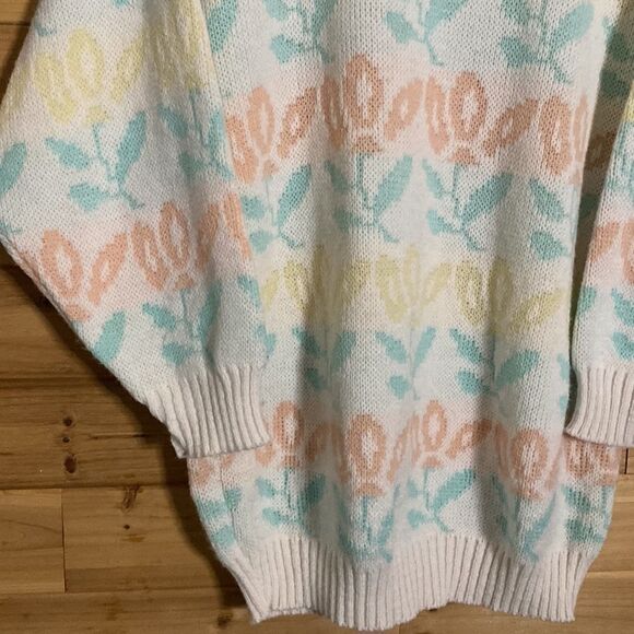 Vintage Justin Allen Size Medium Floral Print Pastel Sweater 80s 90s - Picture 3 of 9